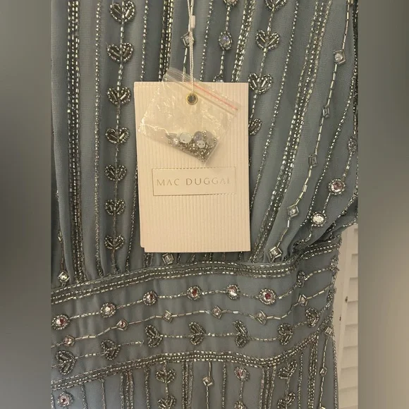 Mac  Duggal Beaded Slate Blue Midi Dress Size 16 - Picture 6 of 9